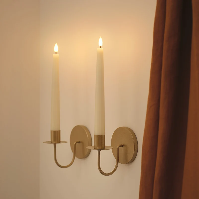 Lot de 2 Chandelles LED TruGlow® Ivoire avec Appliques Murales Dorées et Télécommande