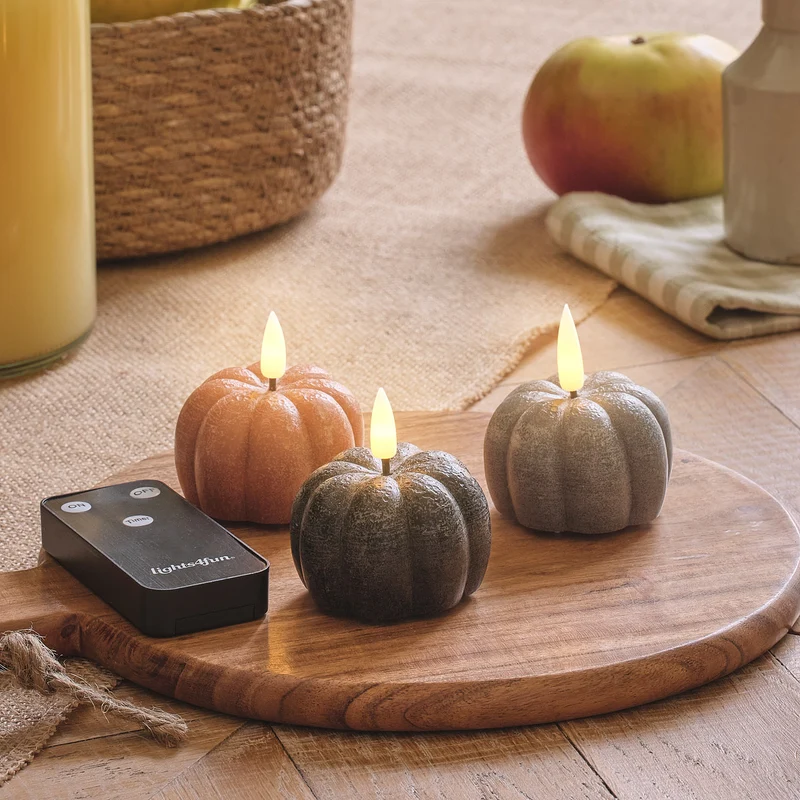 Lot de 3 Mini Bougies LED TruGlow® Citrouille Effet Vieilli avec Télécommande
