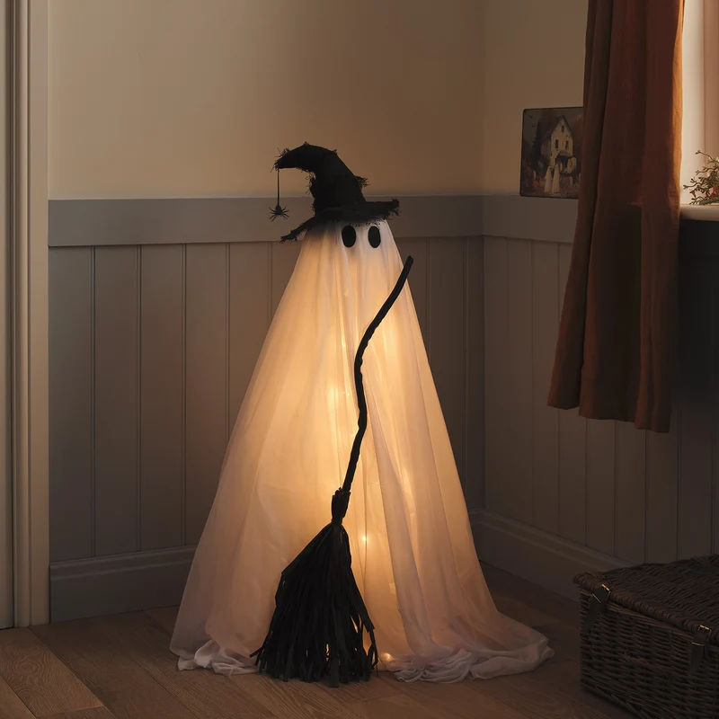 Fantôme Sorcière Willow avec Balai à LED Blanc Chaud