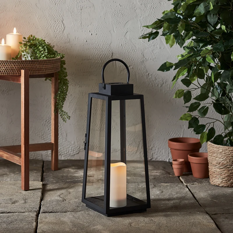 Lanterne Solaire Trapèze Moyenne avec Bougie LED