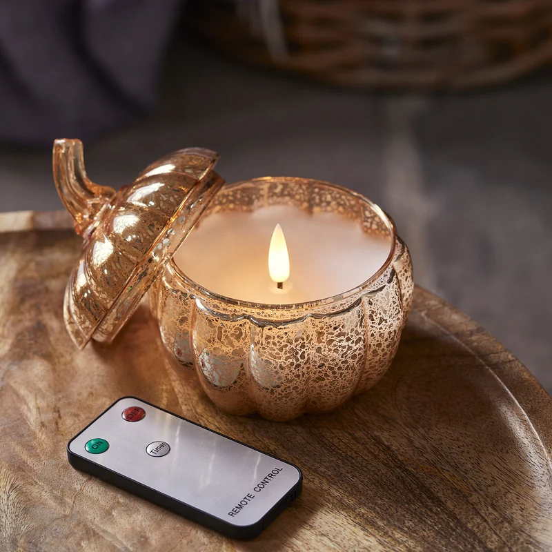 Bougie Citrouille TruGlow® en Verre Moucheté avec Télécommande