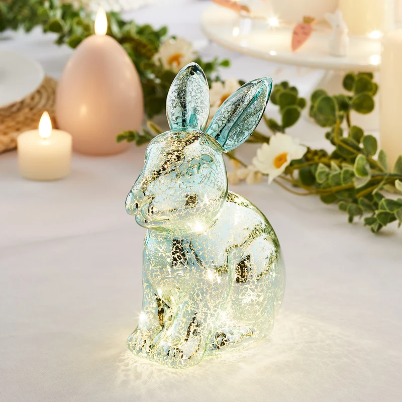 Déco de Pâques Lapin Lumineux en Verre Moucheté