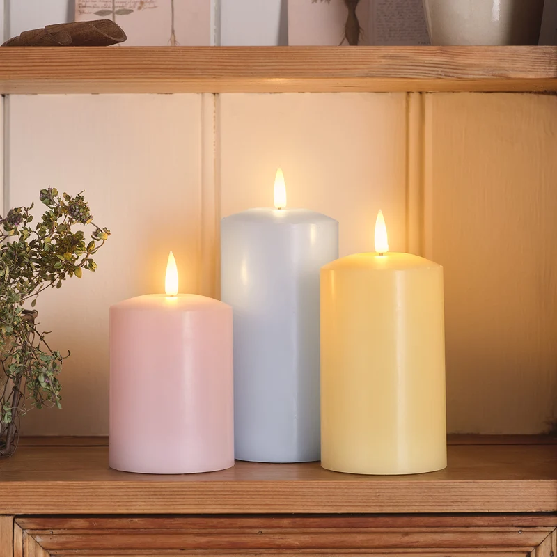 Lot 3 Bougies Piliers TruGlow® à LED Pastel avec Télécommande