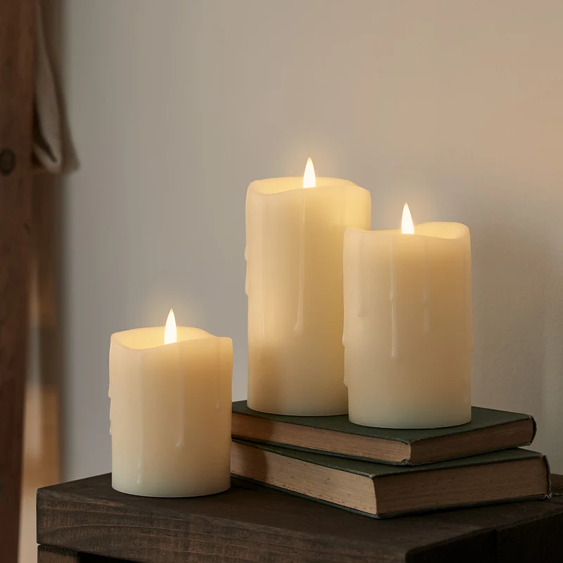 3 Bougies Piliers TruGlow®, Effet Cire Coulante, avec Télécommande