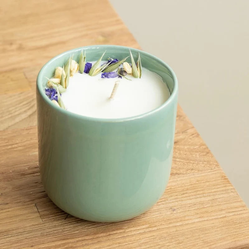 Bougie fleurie Turquoise
