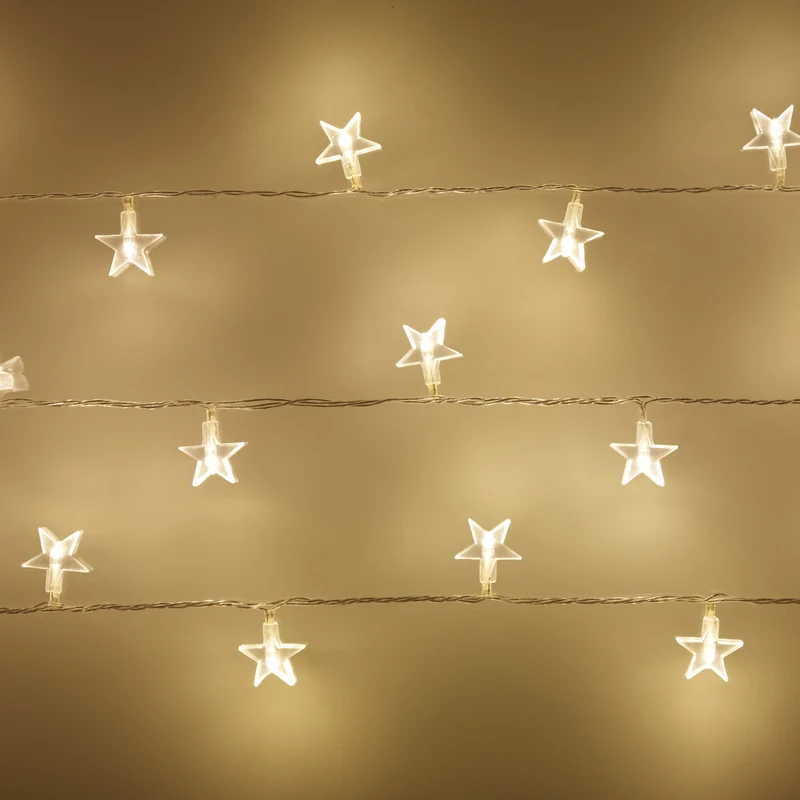 Guirlande Lumineuse 30 Étoiles LED Blanc Chaud sur Câble Transparent