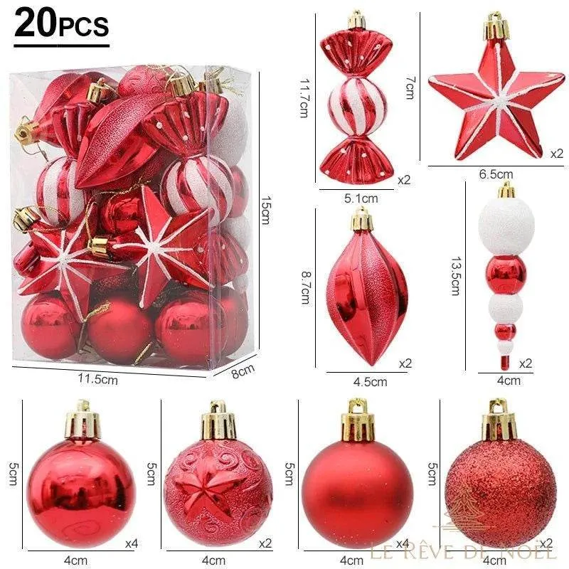 Kit de 20 décorations de Noël rouges