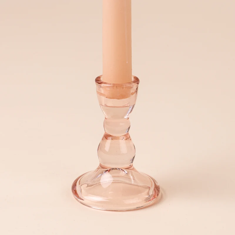 Petit porte-bougie en verre rose - Callista