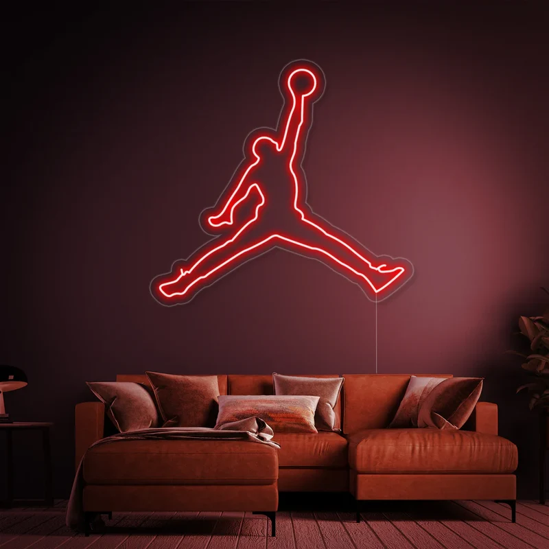 Michael Jordan Jumpman Basketball Sign, Dynamic Red LED Glow, Premium Acrylic Sports Art, Perfect Gift for Basketball Lovers