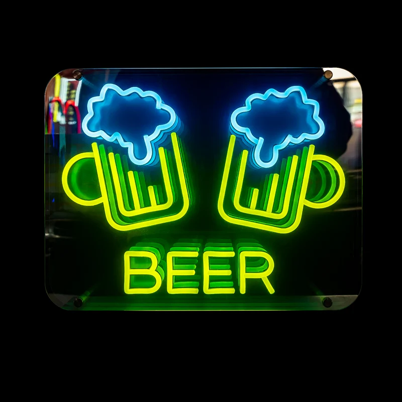 Infinity Mirror Neon Beer Mug 3D LED Beer Sign, Bar & Man Cave Wall Decor, Party Neon Light