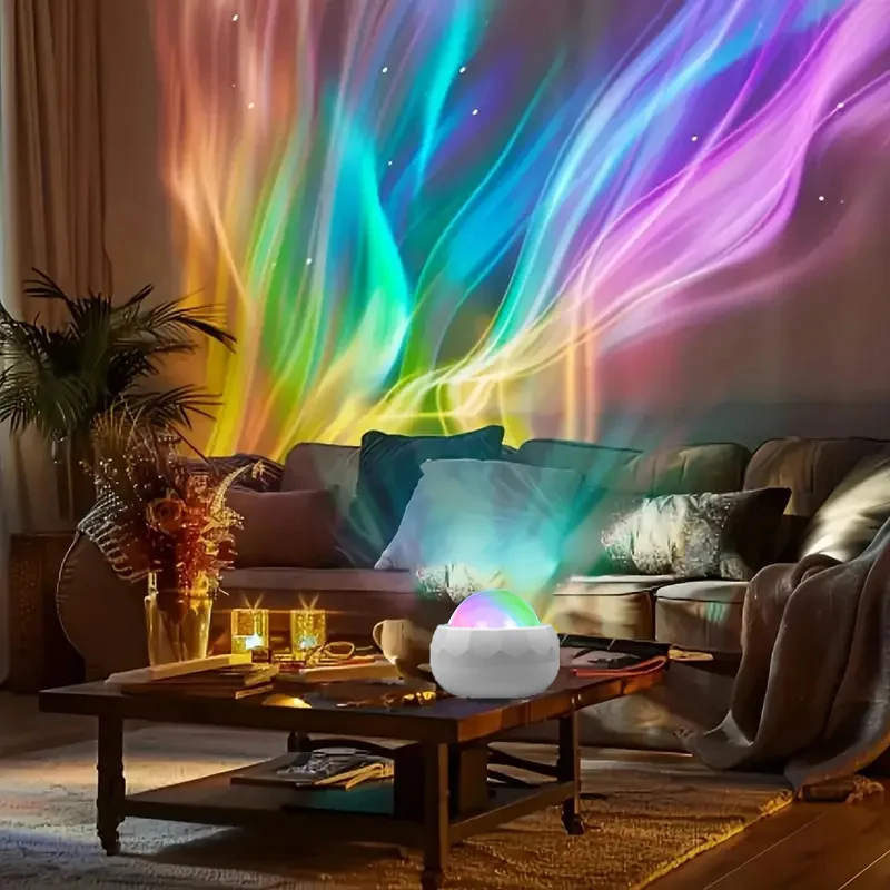 Northern Lights Aurora Projector Lamp RGB Water Ripple Galaxy Night Light, USB Decorative Ambient Light for Bedroom & Parties