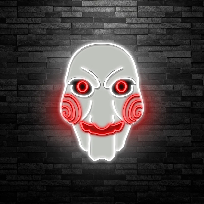 Saw Jigsaw Killer Neon Sign – Halloween Movie LED Wall Light, Inspired by Billy the Puppet, "The Game Begins" Scary Decor