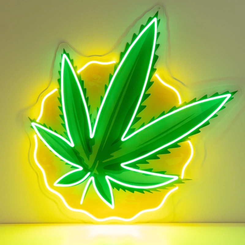 Leaf-Shaped Neon Sign – Green LED Wall Light for 420 Vibes, Room and Party Decor