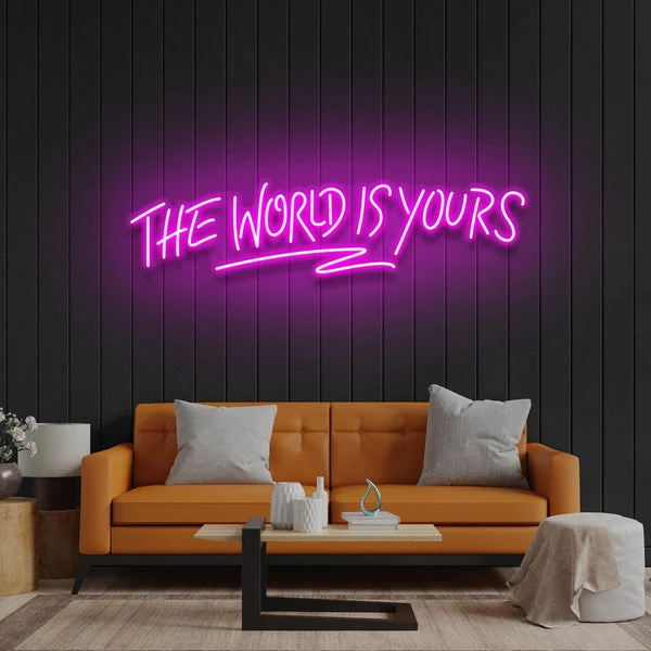 "The World Is Yours" LED Neon Sign – Motivational Wall Light for Bedroom, Game Room, Office, Aesthetic Neon Quote Sign for Positive Vibes & Inspiration