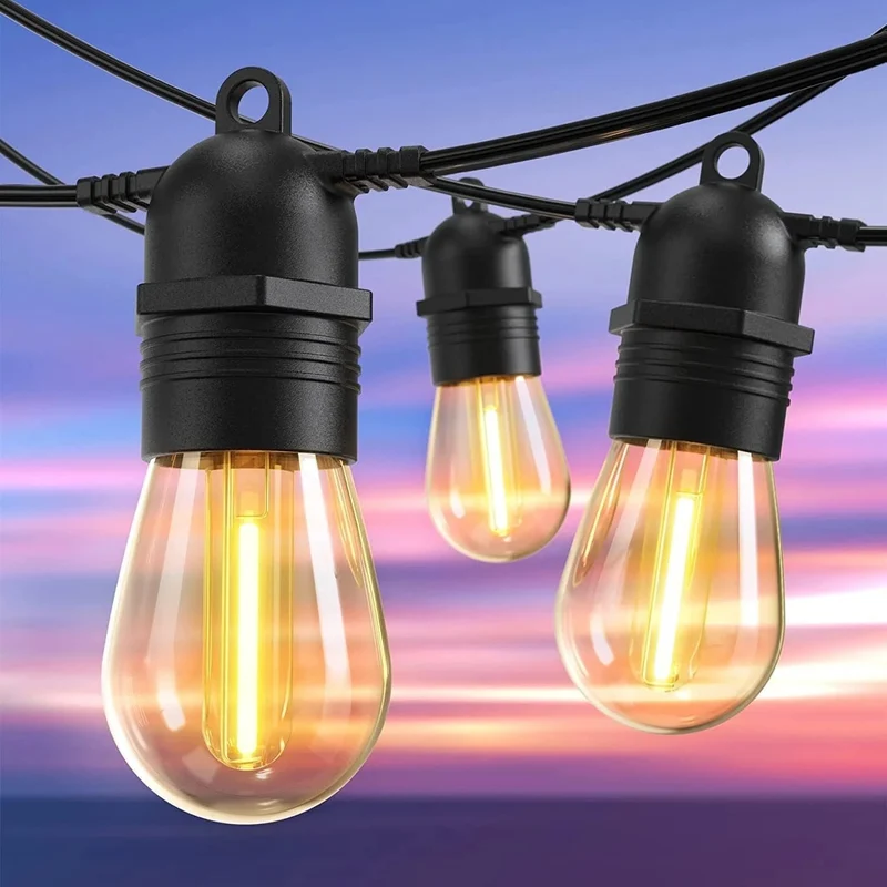 Quntis Outdoor String Lights 53FT, Waterproof Patio String Light with 15+1 Bulbs Shatterproof Connectable Hanging String Lights for Backyard Garden Balcony Party Wedding