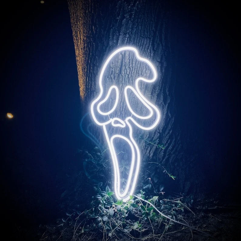 Scream Face Ghost Neon Sign Spooky Halloween Wall Light for Party, Bar, or Haunted House Decor