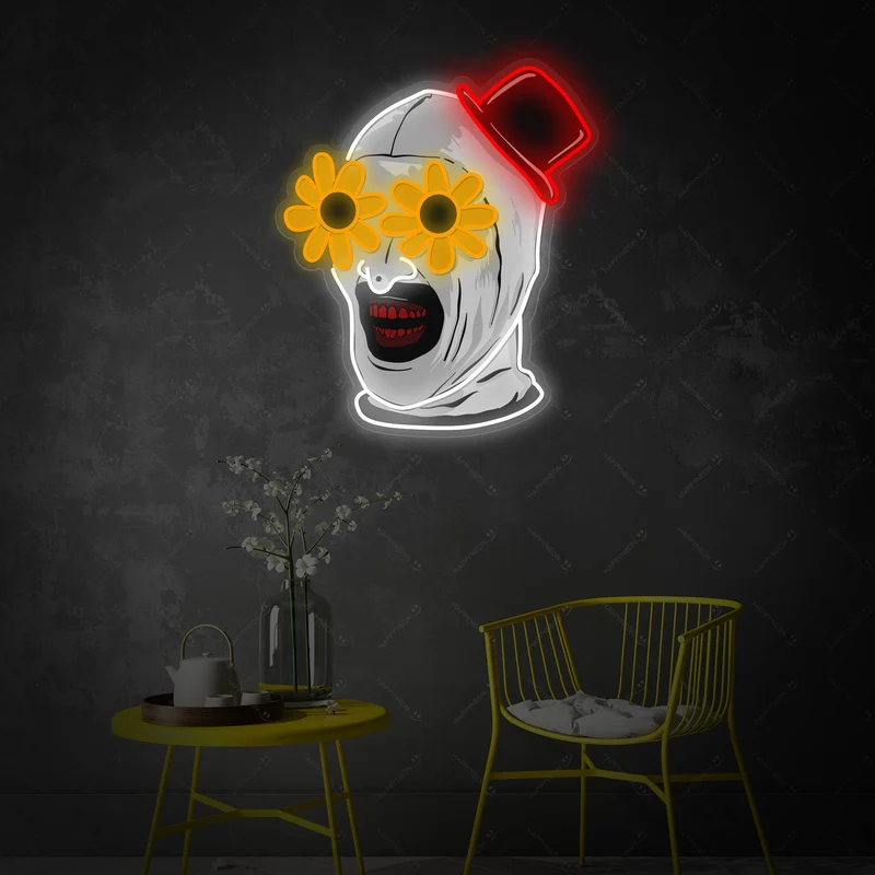 Art the Clown LED Neon Sign – Halloween Movie Horror Wall Light, Creepy Haunted Decor, Terrifier Fans’ Ultimate Gift