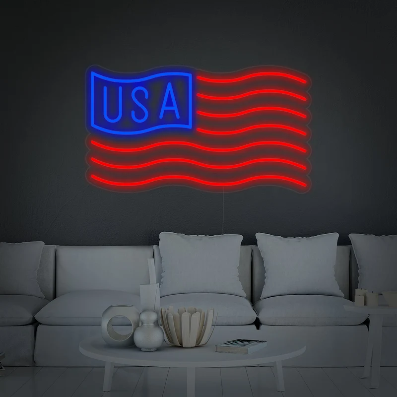 Wavy American Flag LED Neon Sign Patriotic Wall Decor with Dynamic Modes, Perfect for 4th of July, Independence Day & USA Home Celebrations