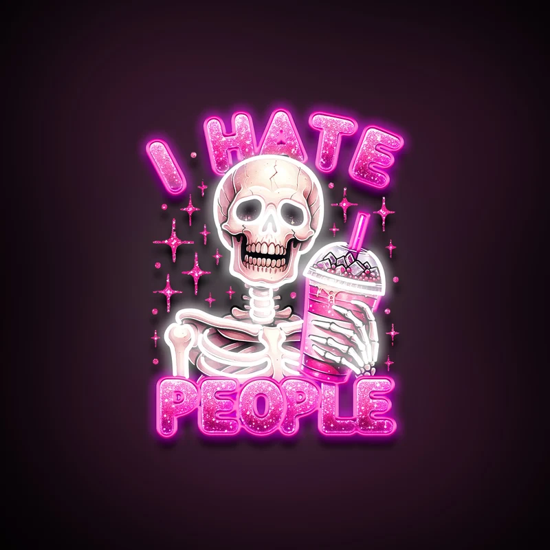 "I Hate People" Neon Sign – Funny Halloween Aesthetic Wall Light for Bedroom, Bar, Office, or Game Room Decor