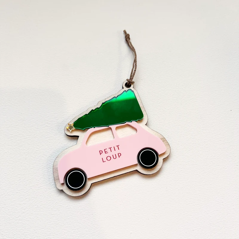Ornement "Voiture" de Noël rose PETIT LOUP