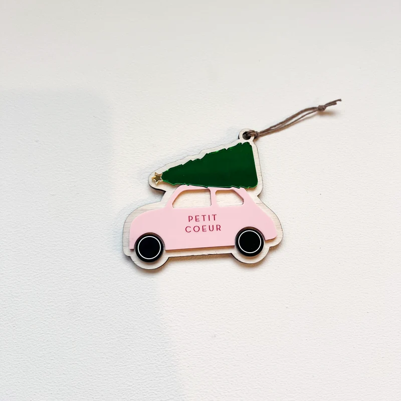 Ornement "Voiture" de Noël rose PETIT COEUR