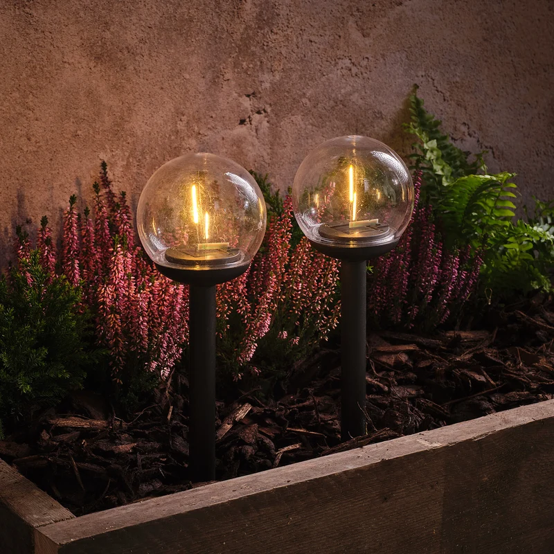 Lot de 2 Balises Solaires à Filament Style Globe