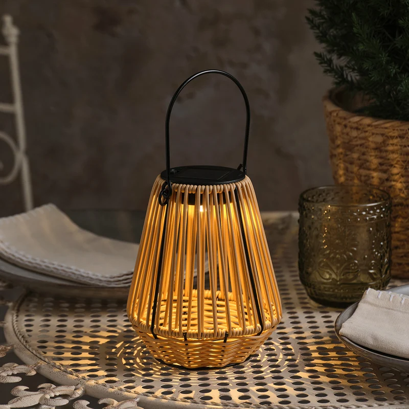 Lanterne Solaire Hygge Effet Rotin Tressé