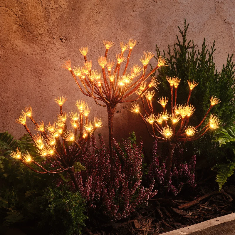 Lot de 3 Piquets Lumineux Solaires Pissenlit Lumineux à LED Blanc Chaud