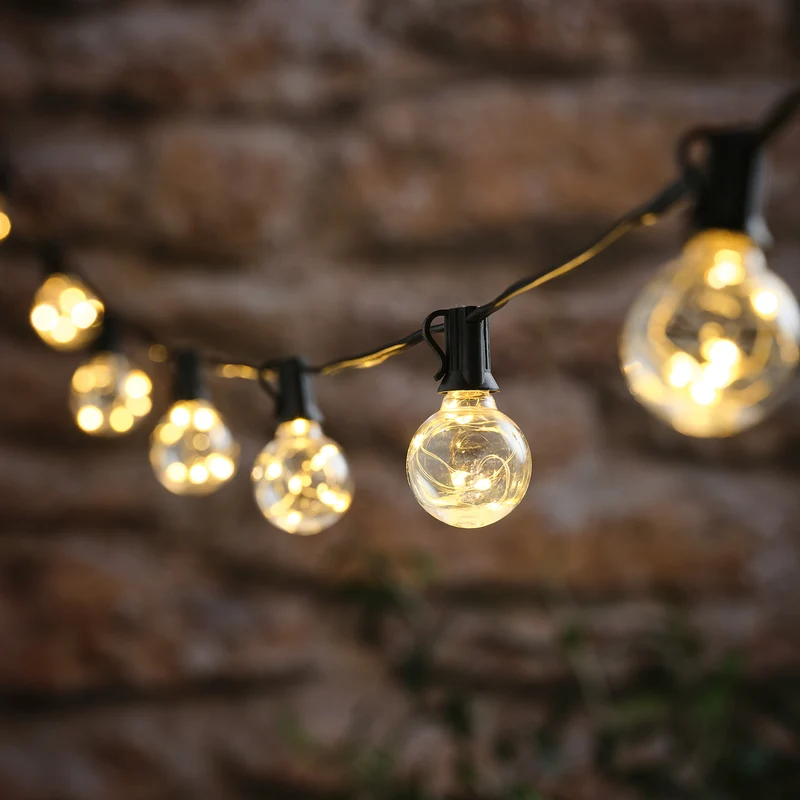 Guirlande Guinguette Solaire à 10 Ampoules Transparentes Micro LED Blanc Chaud