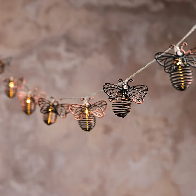 Guirlande Lumineuse Solaire Abeilles en Métal