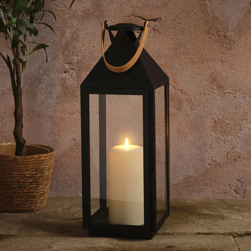 Grande Lanterne Brixham à Anse Effet Cuir avec Bougie LED TruGlow®