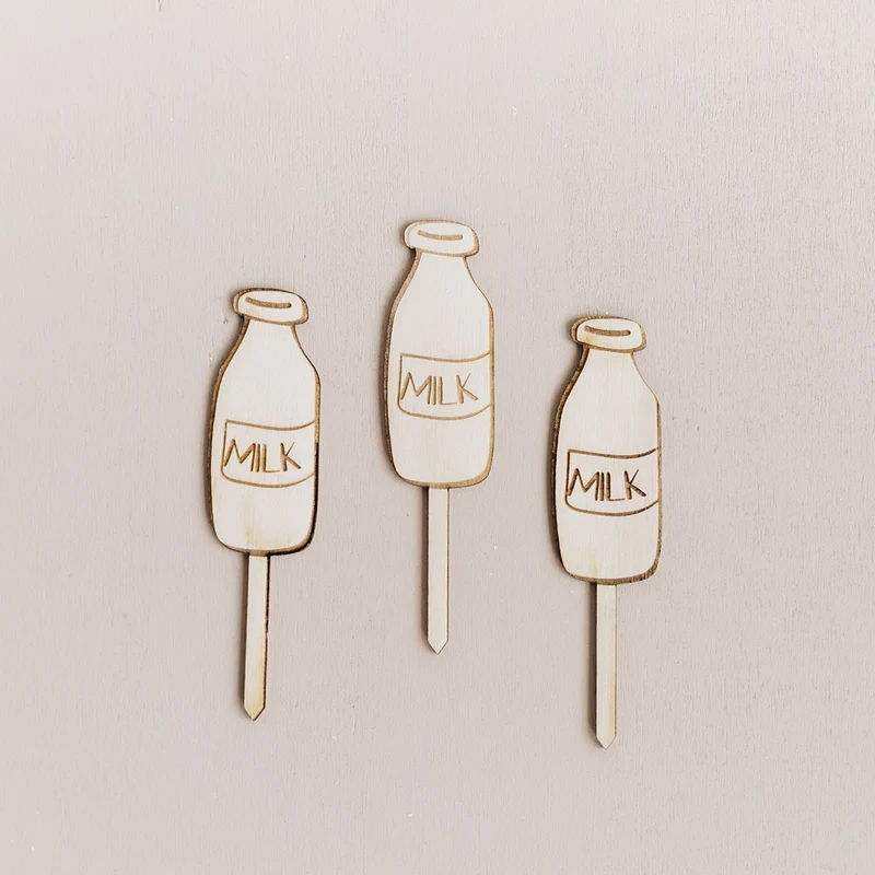 10 mini cake toppers bouteille "Milk and Cookies"