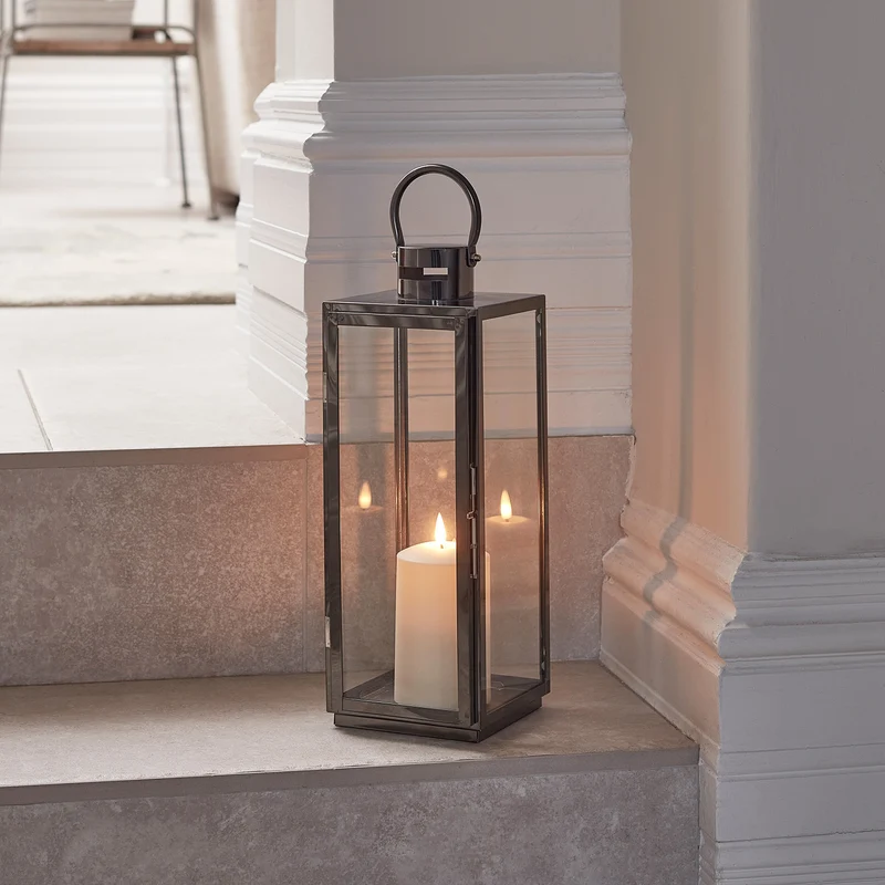 Lanterne Moyenne en Acier Inoxydable avec Bougie LED TruGlow® et Télécommande