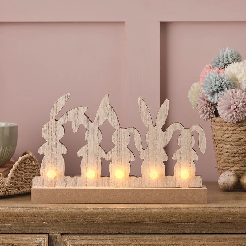 Décoration Lumineuse en Bois Lapins de Pâques