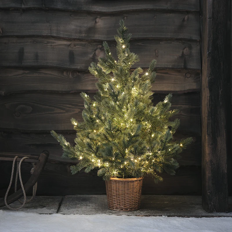 Sapin de Noël de 90 cm à LED Bicolores dans un Pot en Rotin