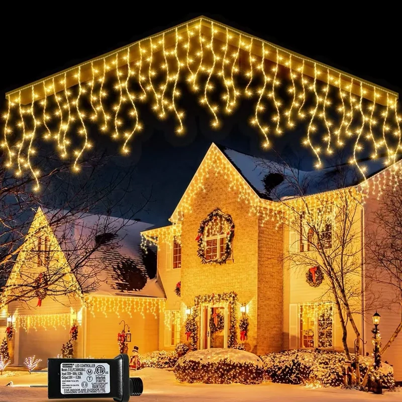 Quntis 400 LED 32FT Icicle Lights – 80 Drops Icicle & Crystal Ball, 2 Modes for Holiday & Christmas Decor