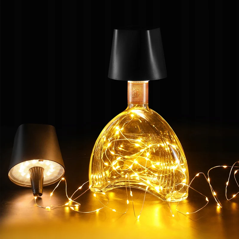 Quntis Cordless Bottle Lamp, Rechargeable LED Wine Bottle Light, Touch Bottle Table Lamp with 2M 4 LED Copper Wire, 3 Color Temperatures Dimming Dining Bar Light for Bedrooms Restaurants Bars