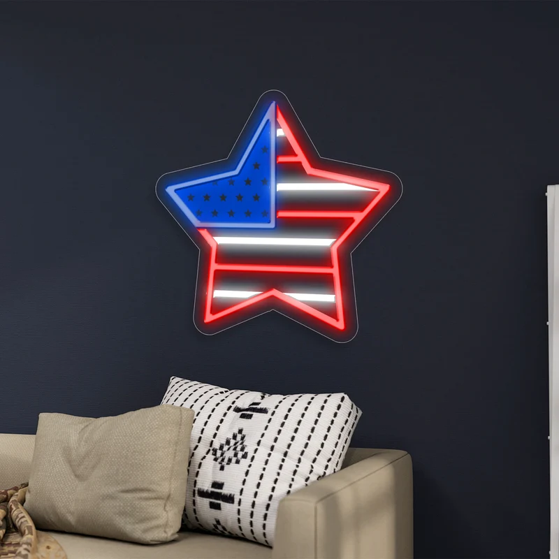 Radiant Five-Pointed Star Neon Light – Patriotic LED Wall Decor for 4th of July, Independence Day, and Holiday Celebrations