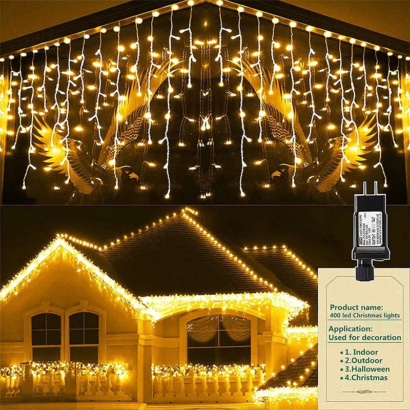 Quntis 15M (49FT) LED Icicle Curtain Lights – Low-Voltage, 8 Modes, Connectable Christmas Fairy Lights for Holiday Decor