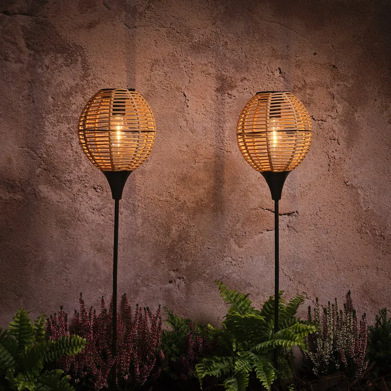 2 Balises Solaires Effet Rotin Tressé