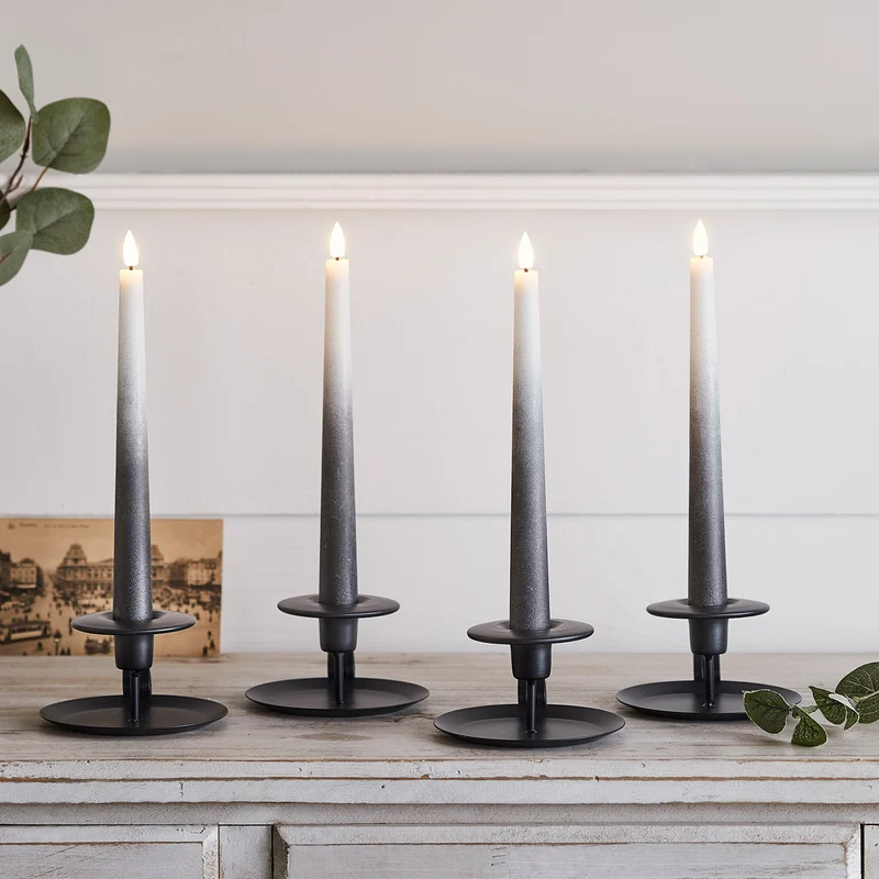 4 Chandelles TruGlow® Effet Ombré Gris Foncé Télécommandées