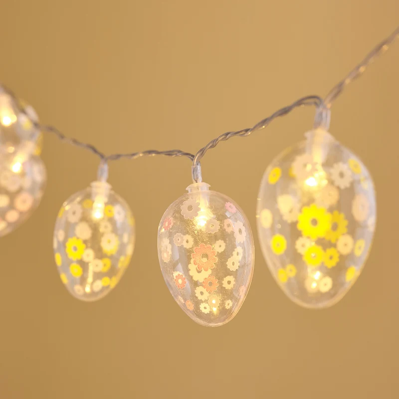 Guirlande Lumineuse à 10 Œufs de Pâques Motif Fleurs Printanières