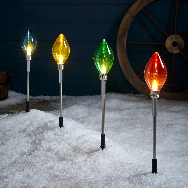 4 Balises Extérieures de Noël à Ampoules Multicolores