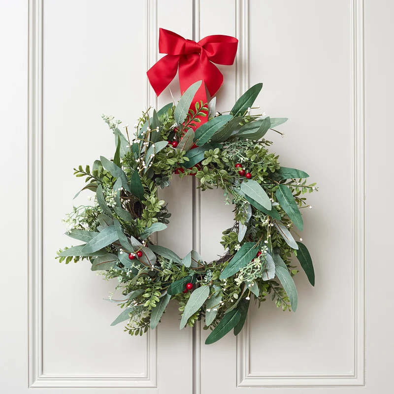 Couronne de Noël de 50 cm avec Nœud Rouge