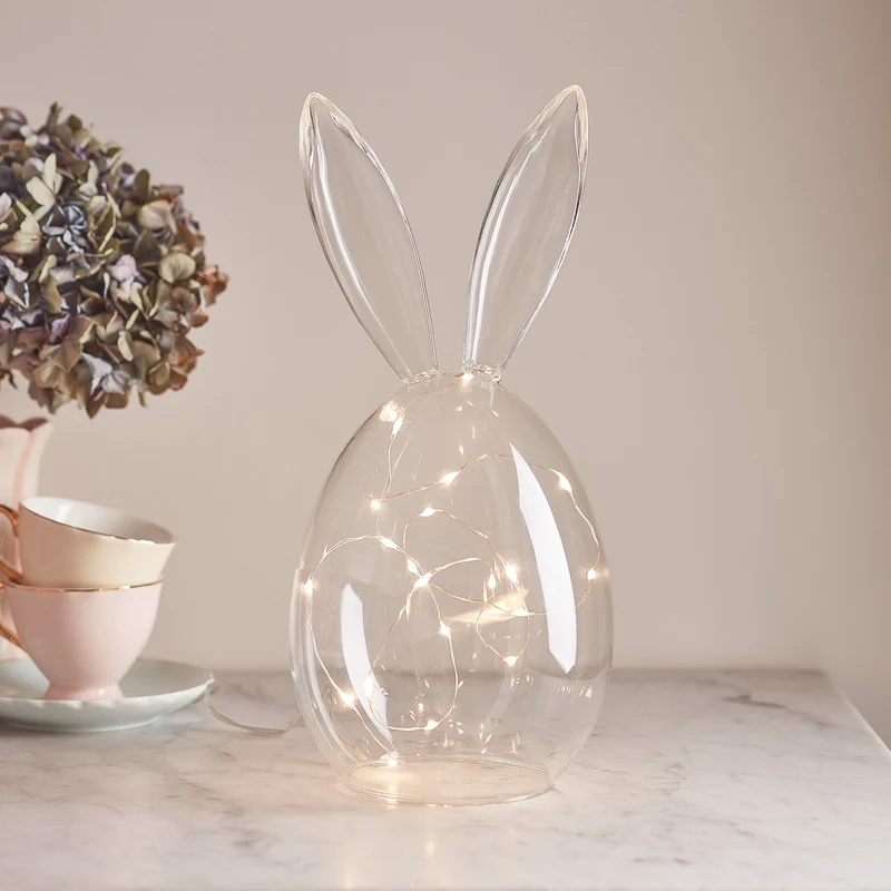 Lot de Cloche en Verre avec Oreilles de Lapin et Guirlande Micro LED