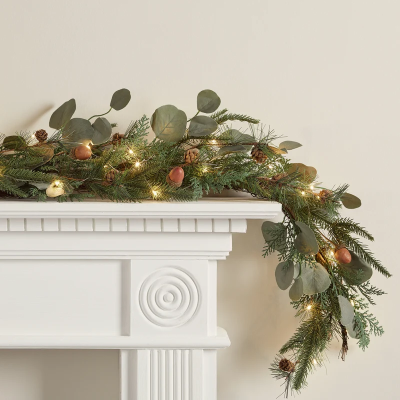 Guirlande de Noël Sapin, Pommes de Pin et Glands Pré-illuminée de 1,5 m