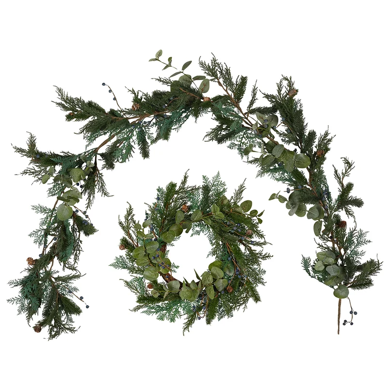 Lot Couronne et Guirlande de Noël Baies et Pommes de Pin