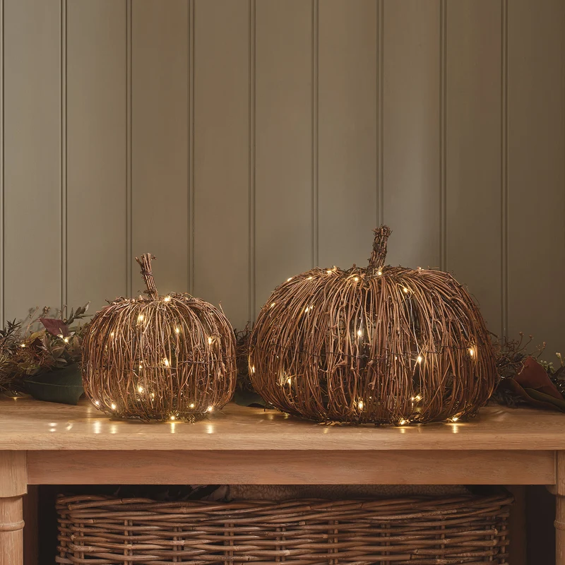 Lot de 2 Citrouilles Lumineuses en Rotin