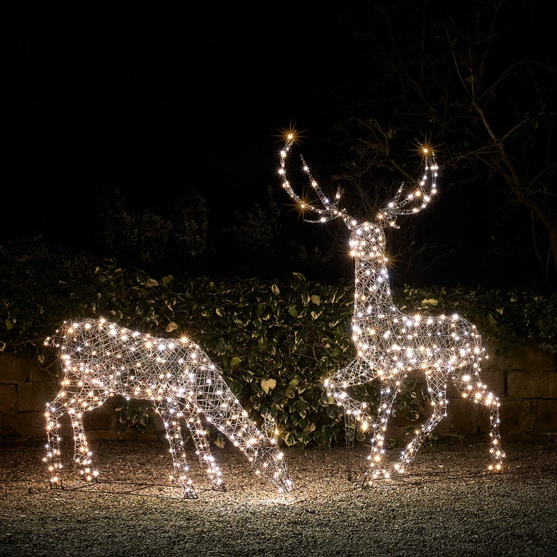Duo de Grands Rennes de Noël Studley en Rotin