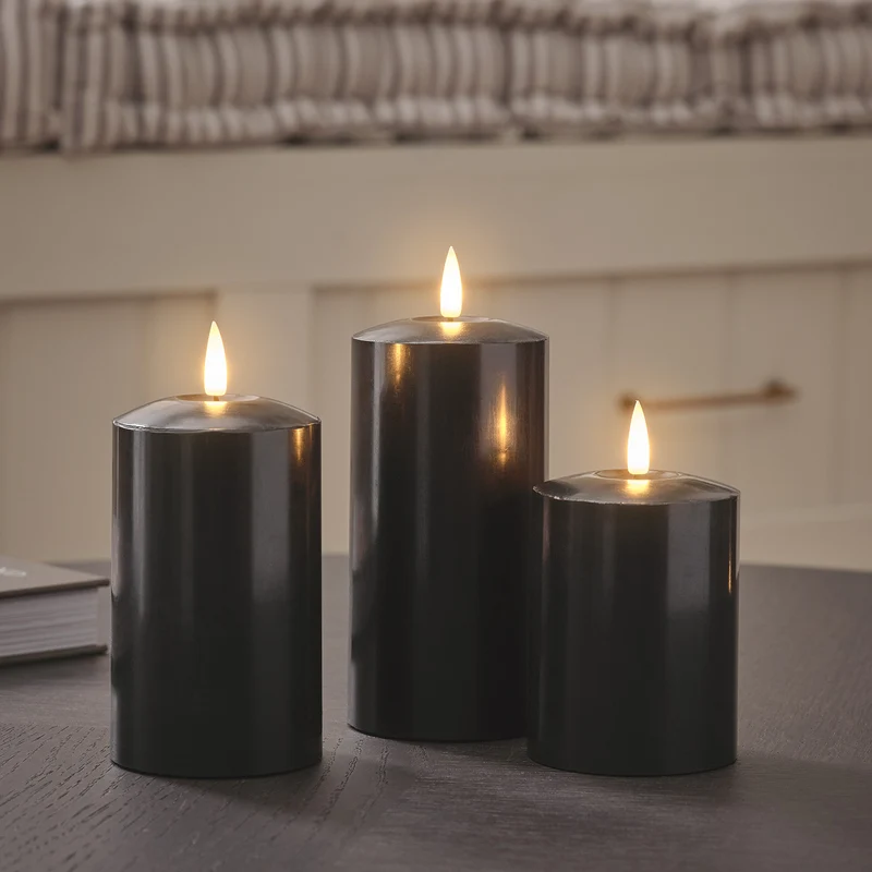 3 Bougies Piliers TruGlow® Noires à LED